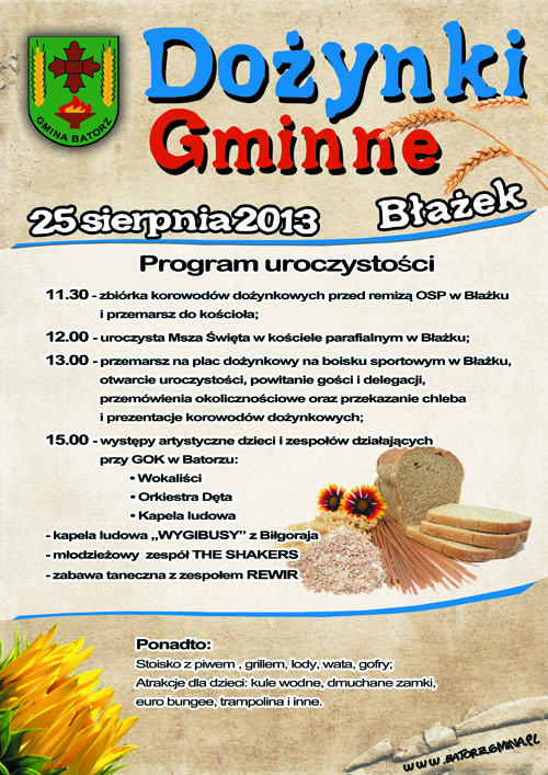 Dożynki Gminne w Błażku - 25 sierpnia 2013 r. - Plakat