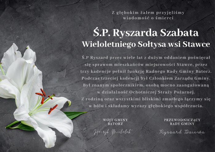 Miniaturka artykułu Kondolencje z powodu śmierci Sołtysa miejscowości Stawce – Ryszarda Szabata