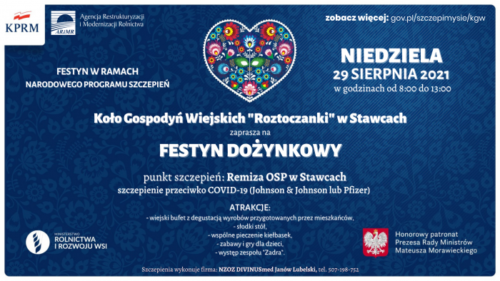 Miniaturka artykułu Zaproszenie na Festyn Dożynkowy organizowany przez KGW „Roztoczanki” w Stawcach