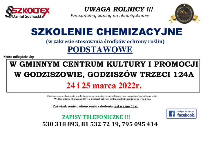 Miniaturka artykułu Szkolenie chemizacyjne 24-25 marca 2022r