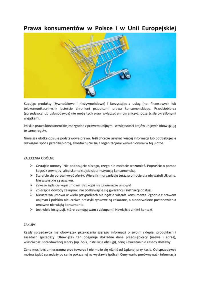 Miniaturka artykułu Prawa konsumentów w Polsce i w Unii Europejskiej dla obywateli Ukrainy