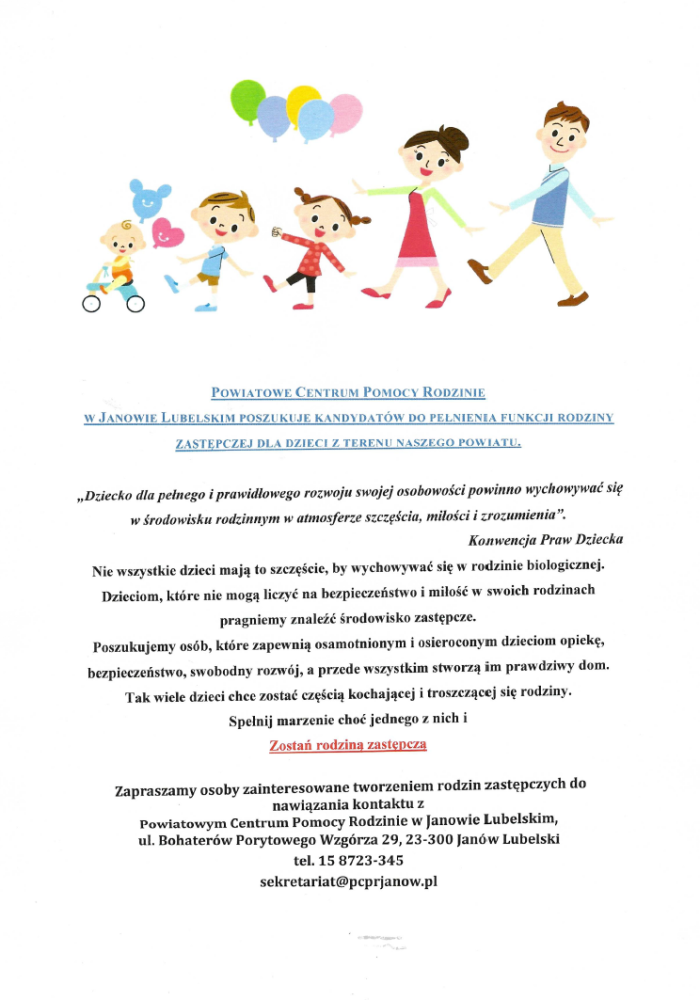 Miniaturka artykułu PCPR w Janowie Lubelskim poszukuje kandydatów do pełnienia funkcji rodziny zastępczej dla dzieci z terenu naszego powiatu