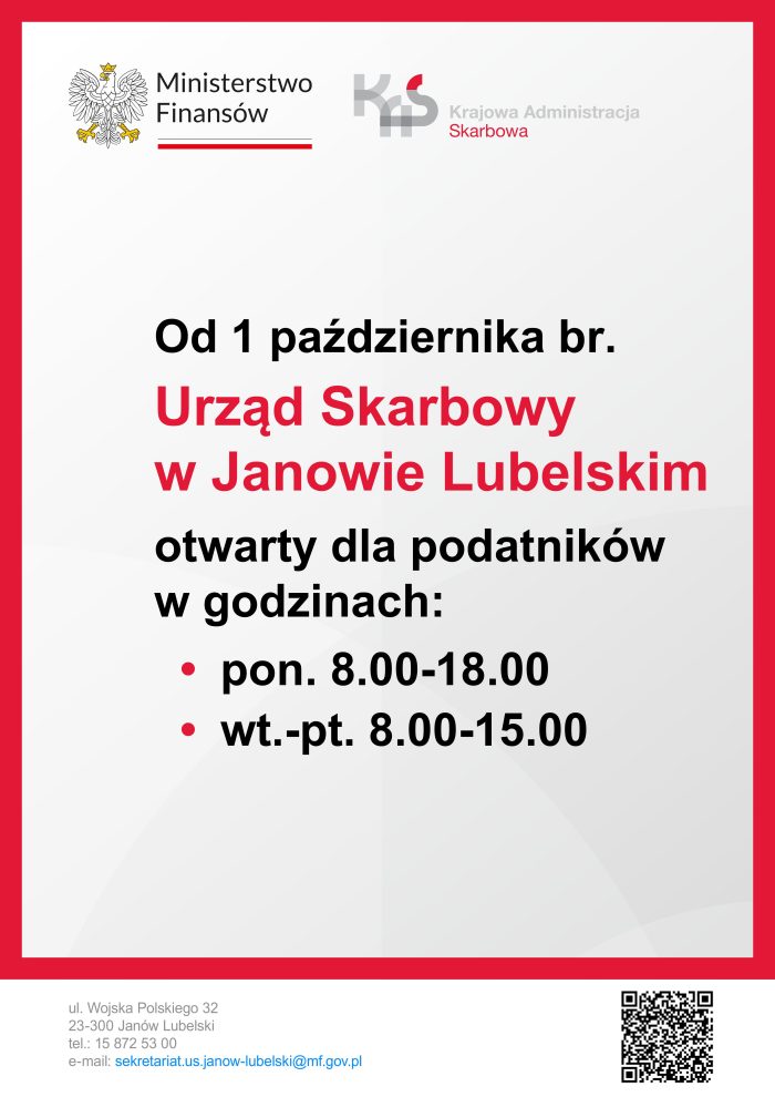 Miniaturka artykułu Urząd Skarbowy w Janowie Lubelskim – Informacja dla mieszkańców