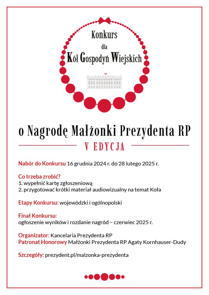 Miniaturka artykułu Konkurs dla Kół Gospodyń Wiejskich o Nagrodę Małżonki Prezydenta Rzeczypospolitej Polskiej