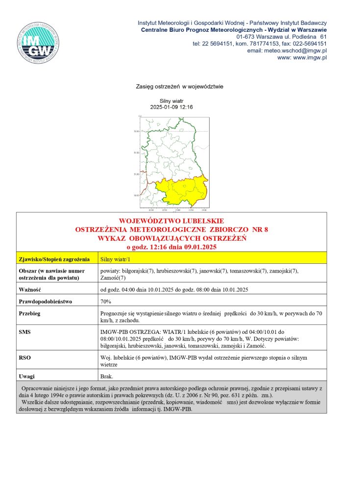 Miniaturka artykułu OSTRZEŻENIA METEOROLOGICZNE ZBIORCZO NR 8