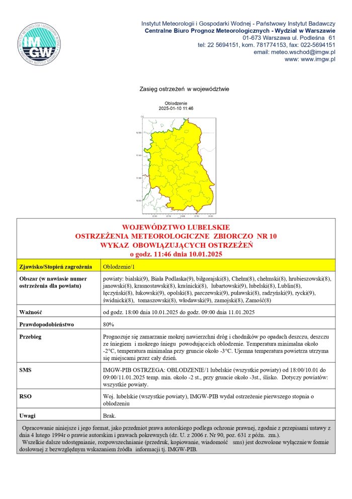 Miniaturka artykułu OSTRZEŻENIA METEOROLOGICZNE ZBIORCZO NR 10