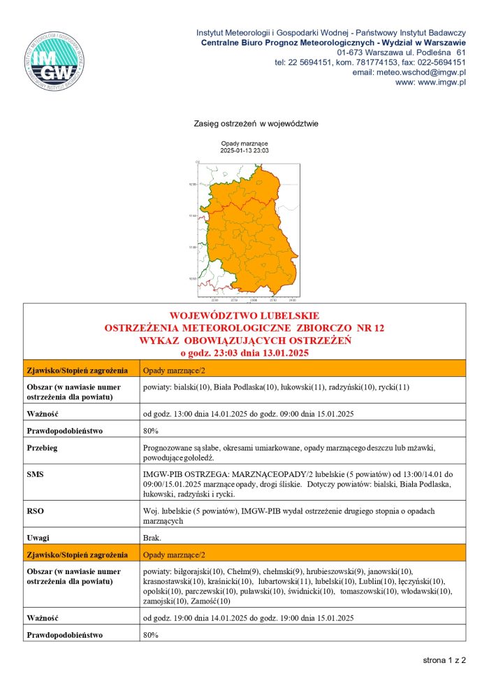 Miniaturka artykułu OSTRZEŻENIA METEOROLOGICZNE ZBIORCZO NR 12