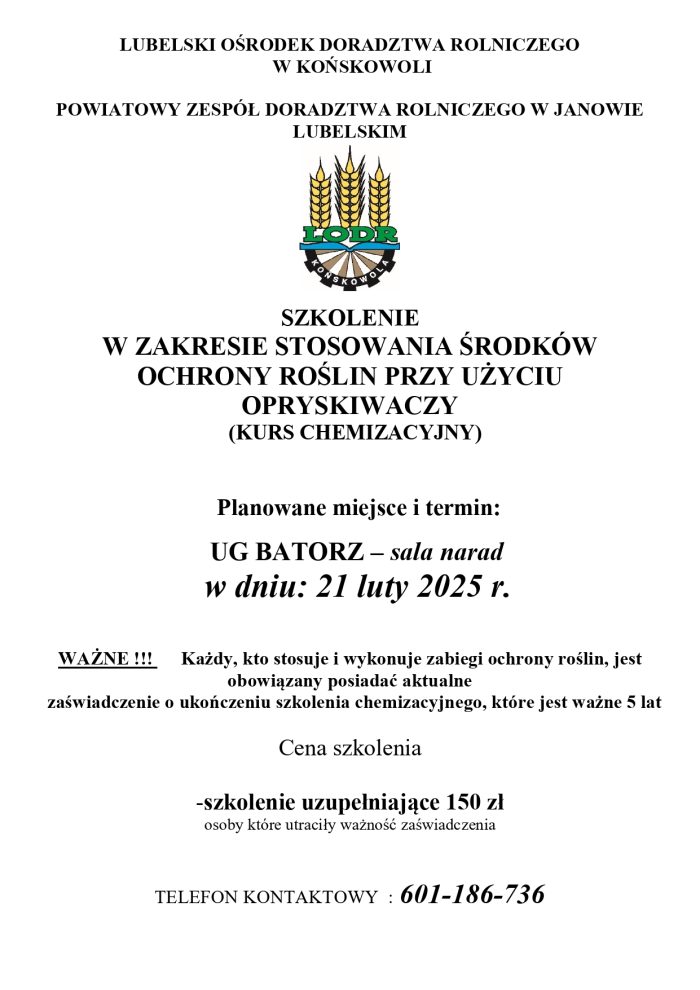 Miniaturka artykułu Szkolenie chemizacyjne – 21 luty 2025