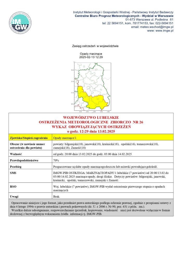 Miniaturka artykułu OSTRZEŻENIA METEOROLOGICZNE ZBIORCZO NR 26