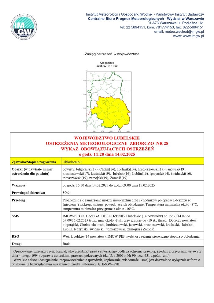 Miniaturka artykułu OSTRZEŻENIA METEOROLOGICZNE ZBIORCZO NR 28