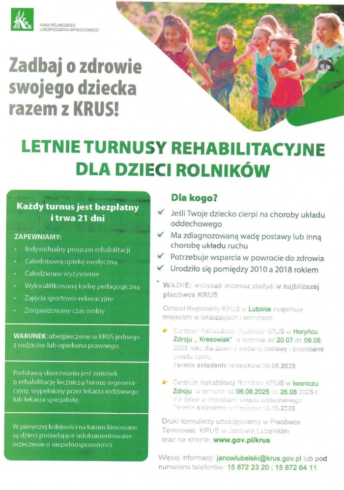 Miniaturka artykułu Dot. możliwości skorzystania z bezpłatnego leczenia sanatoryjnego dzieci rolników