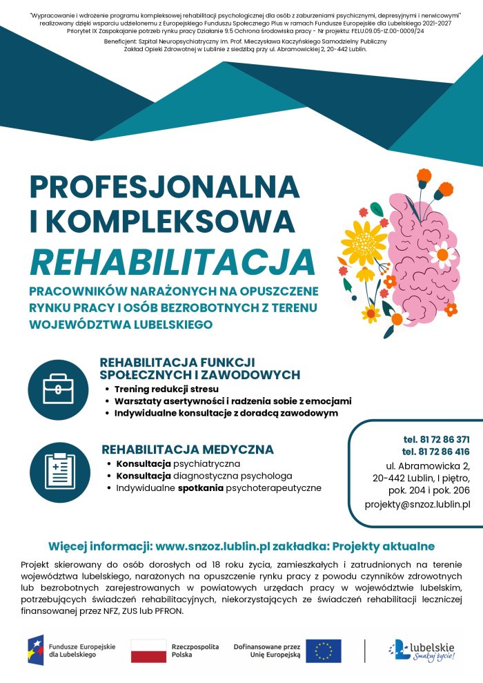 Miniaturka artykułu Rekrutacja do projektu „Wypracowanie i wdrożenie programu kompleksowej rehabilitacji psychologicznej dla osób z zaburzeniami psychicznymi, depresyjnymi i nerwicowymi