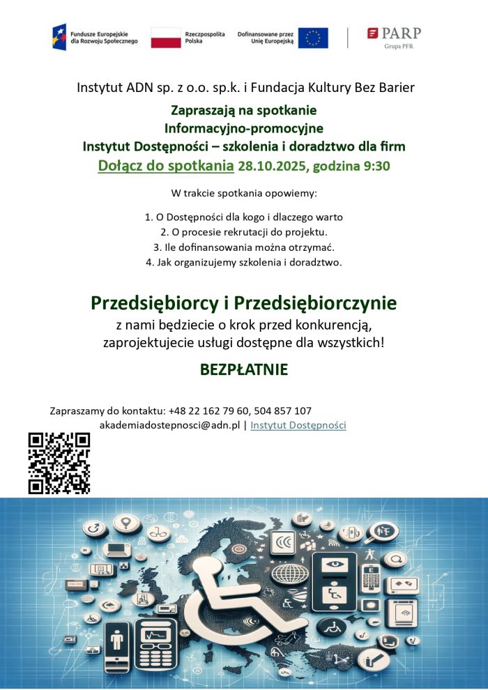 Miniaturka artykułu Instytut Dostępności proponuje BEZPŁATNE szkolenia i doradztwo/ do udostępnienia dla przedsiębiorców