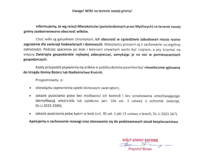 Miniaturka artykułu Uwaga! Wilki na terenie naszej gminy!