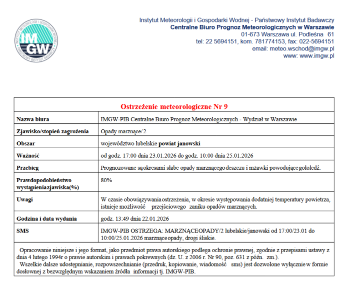 Miniaturka artykułu Ostrzeżenie meteorologiczne – opady marznące