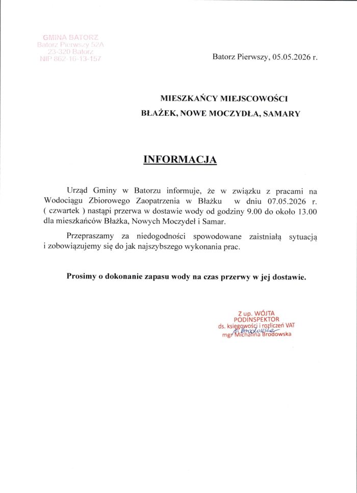 Miniaturka artykułu PRZERWA W DOSTAWIE WODY