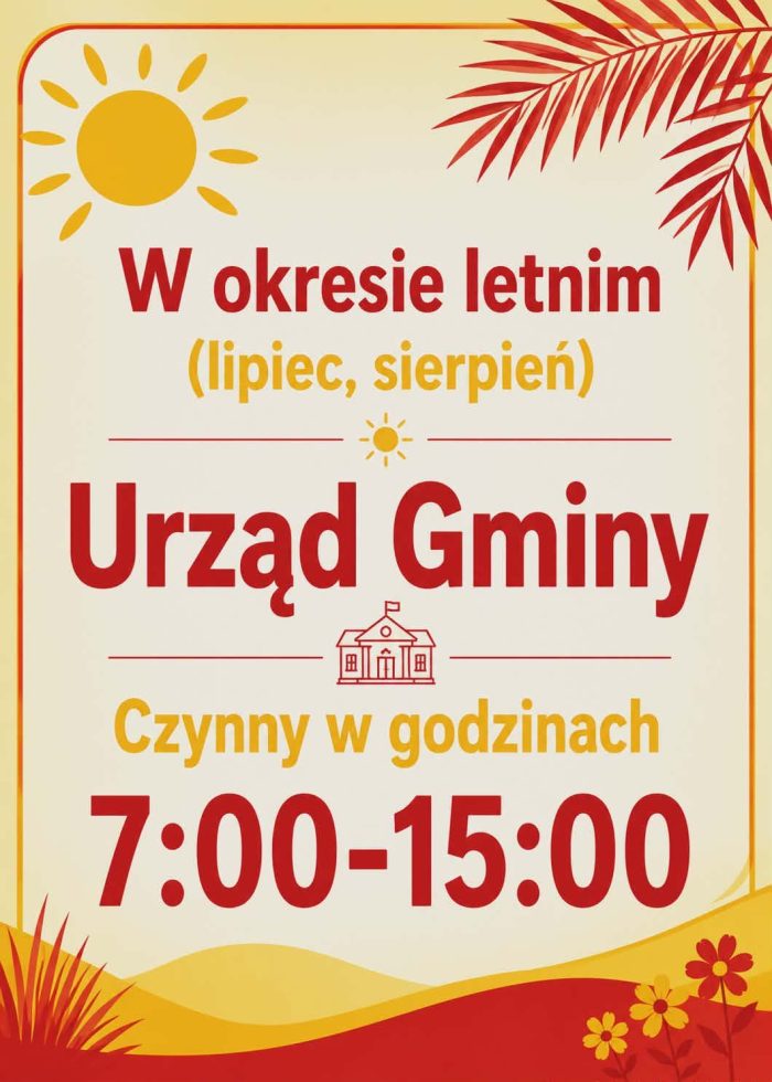 Miniaturka artykułu Informacja o zmianie godzin pracy Urzędu Gminy w okresie wakacyjnym !!!