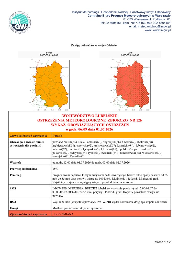 Miniaturka artykułu Ostrzeżenie meteorologiczne – Burze