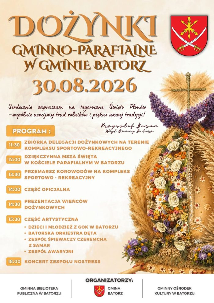 Miniaturka artykułu Zapraszamy na Dożynki Gminno-Parafialne 2026