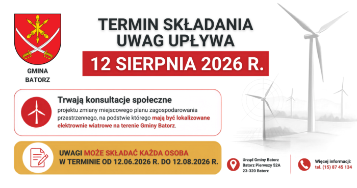 Miniaturka artykułu Przypominamy o trwających konsultacjach społecznych w sprawie zmian w MPZP dotyczących turbin wiatrowych (formularz uwag)