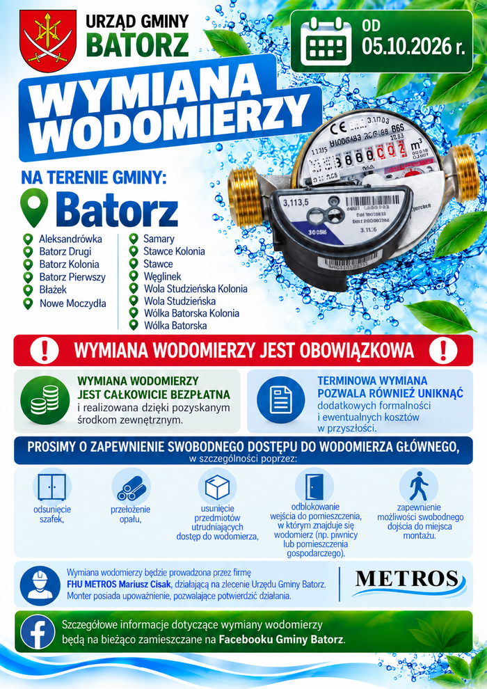 Miniaturka artykułu Wymiana wodomierzy na terenie Gminy Batorz