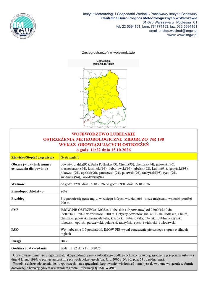Miniaturka artykułu OSTRZEŻENIA METEOROLOGICZNE ZBIORCZO NR 198