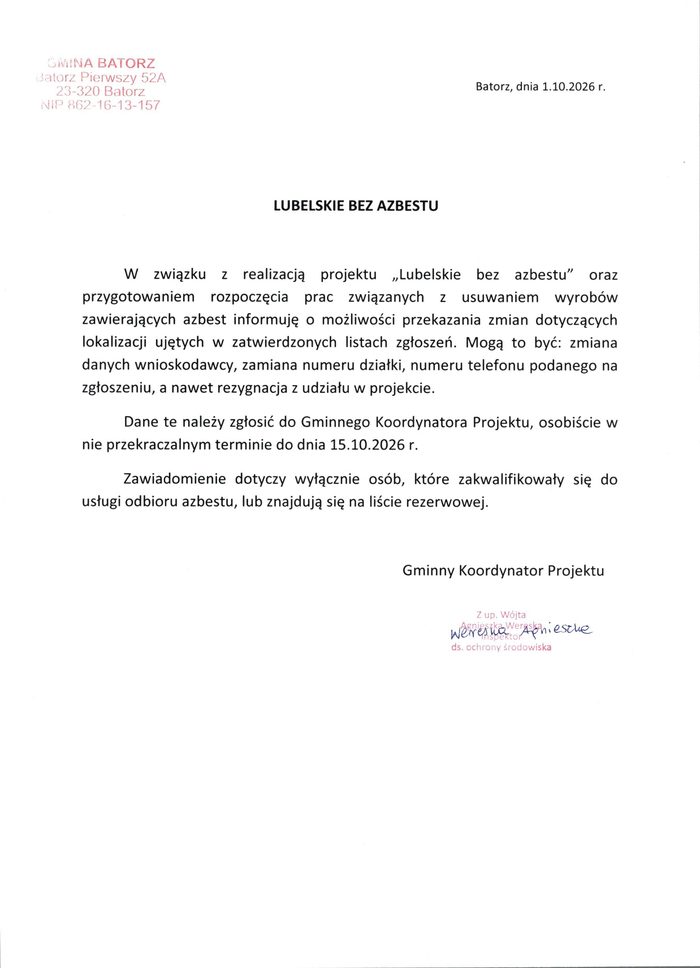 Miniaturka artykułu Lubelskie bez azbestu – istnieje możliwość zmiany danych