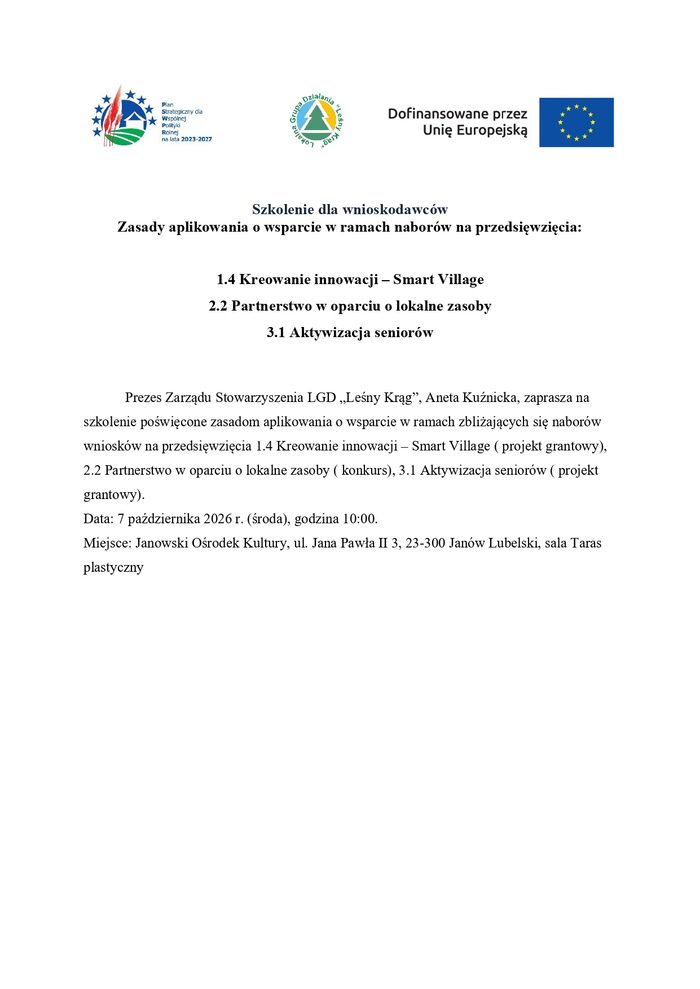 Miniaturka artykułu LGD Leśny Krąg – Szkolenie dla wnioskodawców